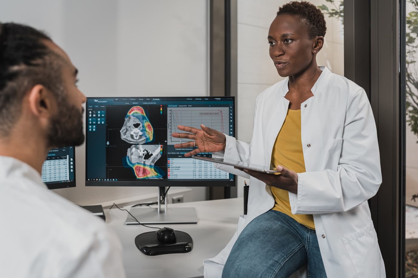 Clinician in consultation